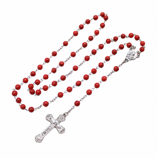 Red Turquoise 6mm Stone Beads Rosary (Personalisation Available)