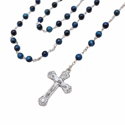 Royal Blue Tiger's Eye 6mm Stone Beads Rosary (Personalisation Available)