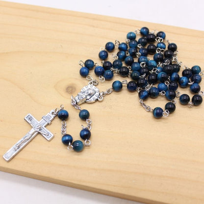 Royal Blue Tiger's Eye 6mm Stone Beads Rosary (Personalisation Available)