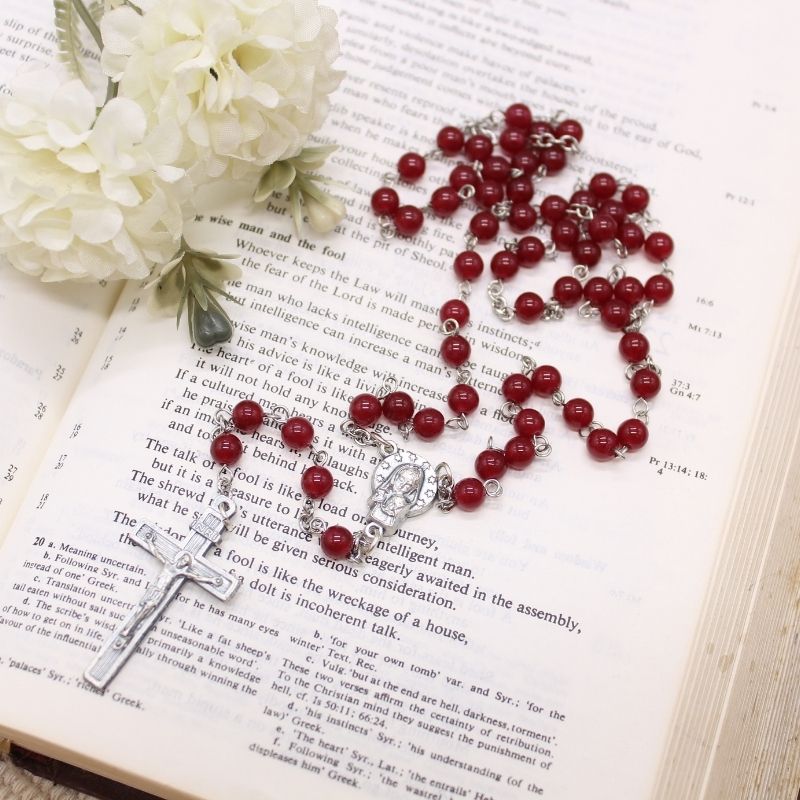 Ruby Red Chalcedony 6mm Stone Beads Rosary (Personalisation Available)