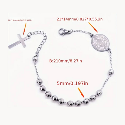 Stainless Steel 6mm Beads Rosary Bracelet with St Benedict Medal