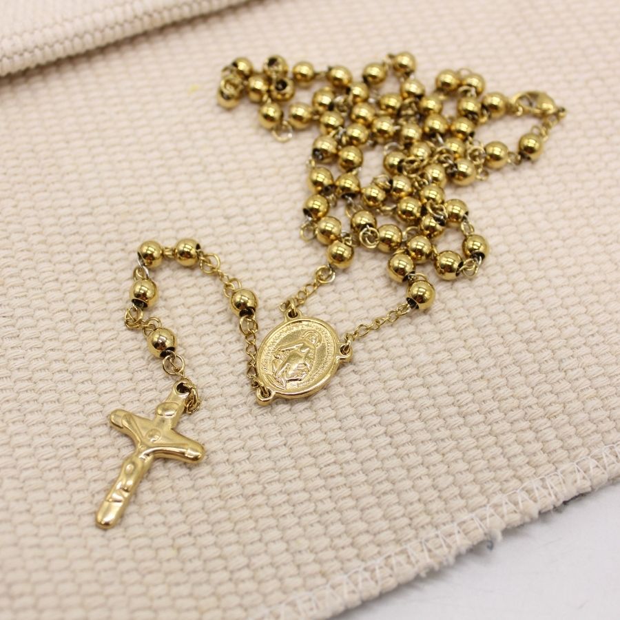 Stainless Steel 6mm Beads Rosary - Gold plated (Personalisation Available)