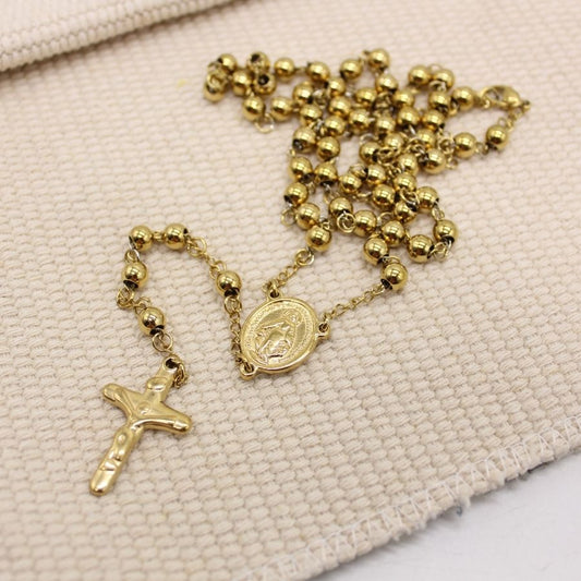 Stainless Steel 6mm Beads Rosary - Gold plated (Personalisation Available)