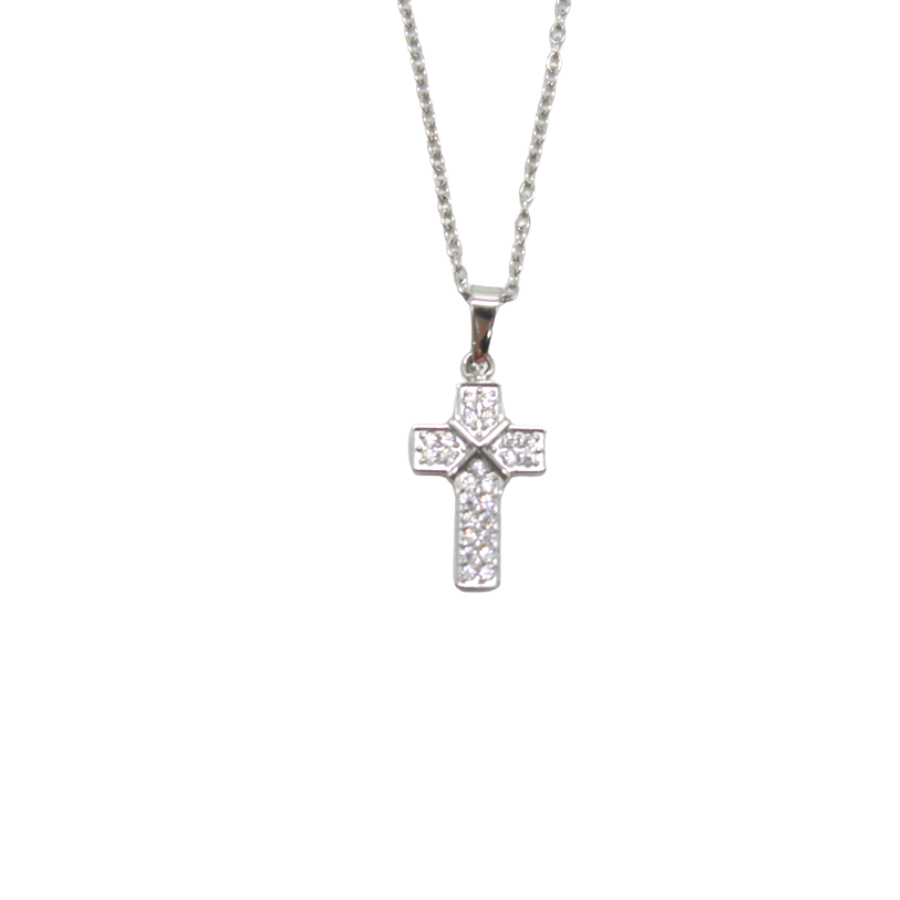 Stainless Steel Cubic Zirconia Diamante Cross /Chain 2cm