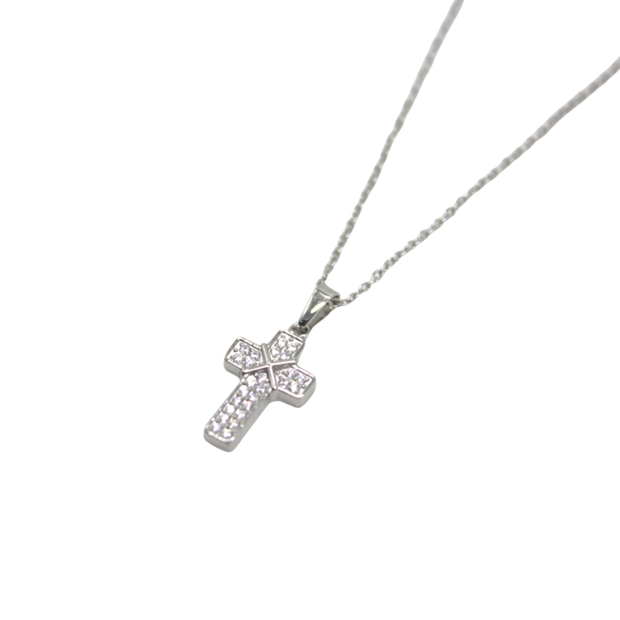 Stainless Steel Cubic Zirconia Diamante Cross /Chain 2cm