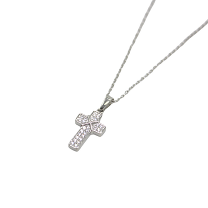 Stainless Steel Cubic Zirconia Diamante Cross /Chain 2cm