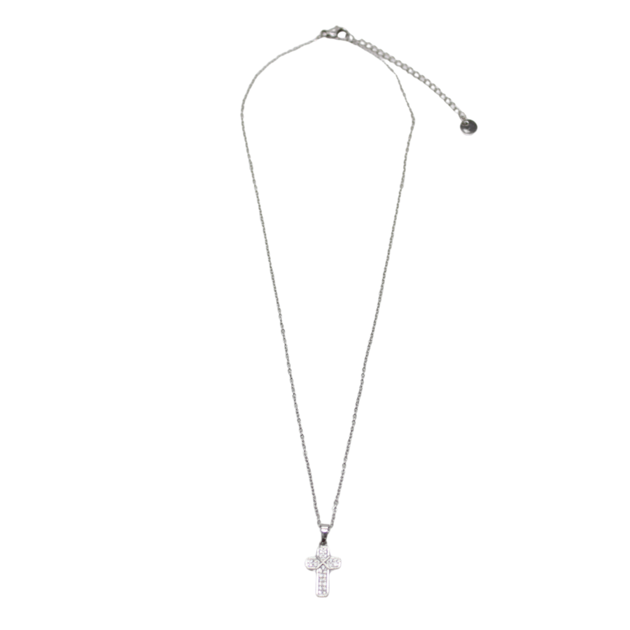 Stainless Steel Cubic Zirconia Diamante Cross /Chain 2cm