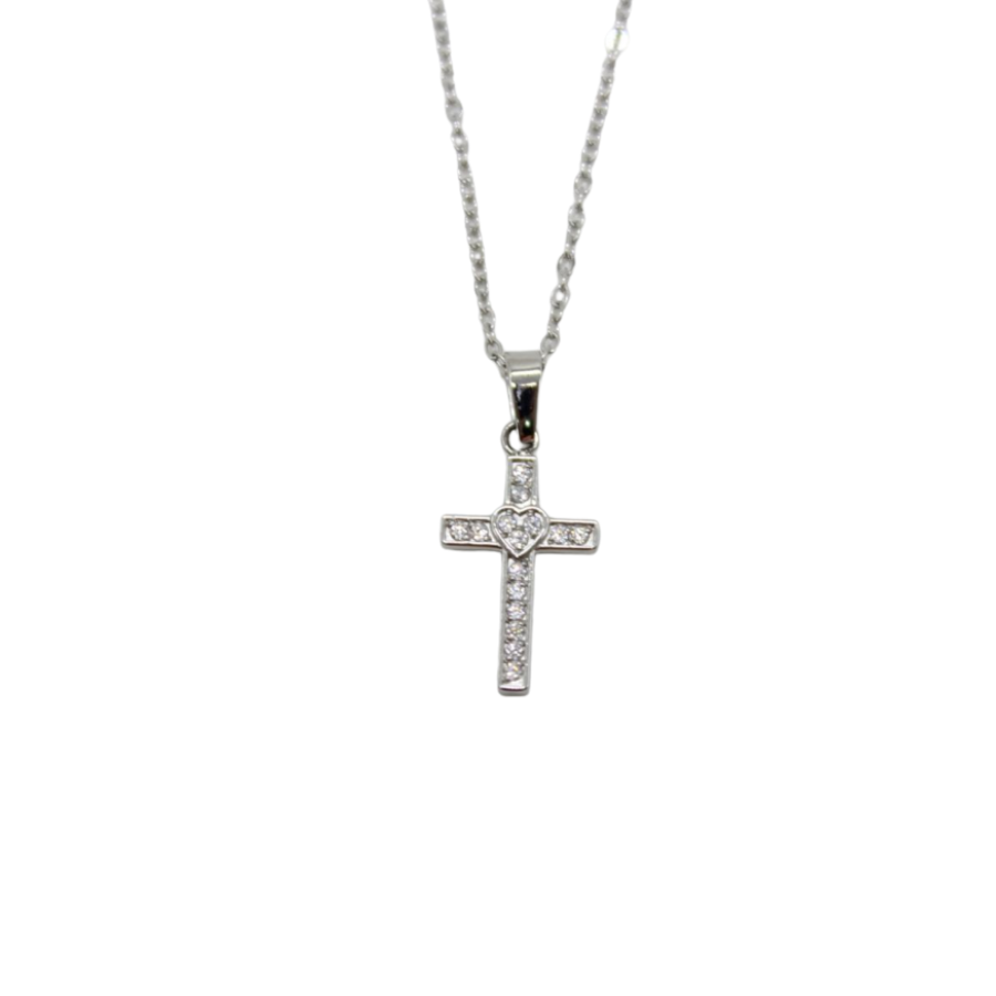 Stainless Steel Cubic Zirconia Diamante Cross /Chain 1.75cm