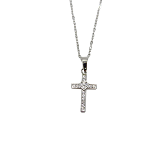 Stainless Steel Cubic Zirconia Diamante Cross /Chain 1.75cm