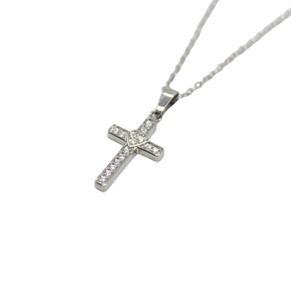 Stainless Steel Cubic Zirconia Diamante Cross /Chain 1.75cm