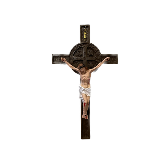 Polystone Handpainted St Benedict Wall Crucifix - 46cm