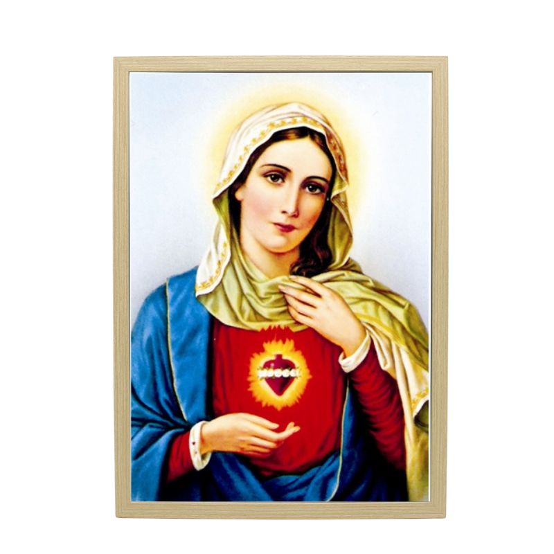 Wood Framed Picture - Immaculate Heart of Mary A3