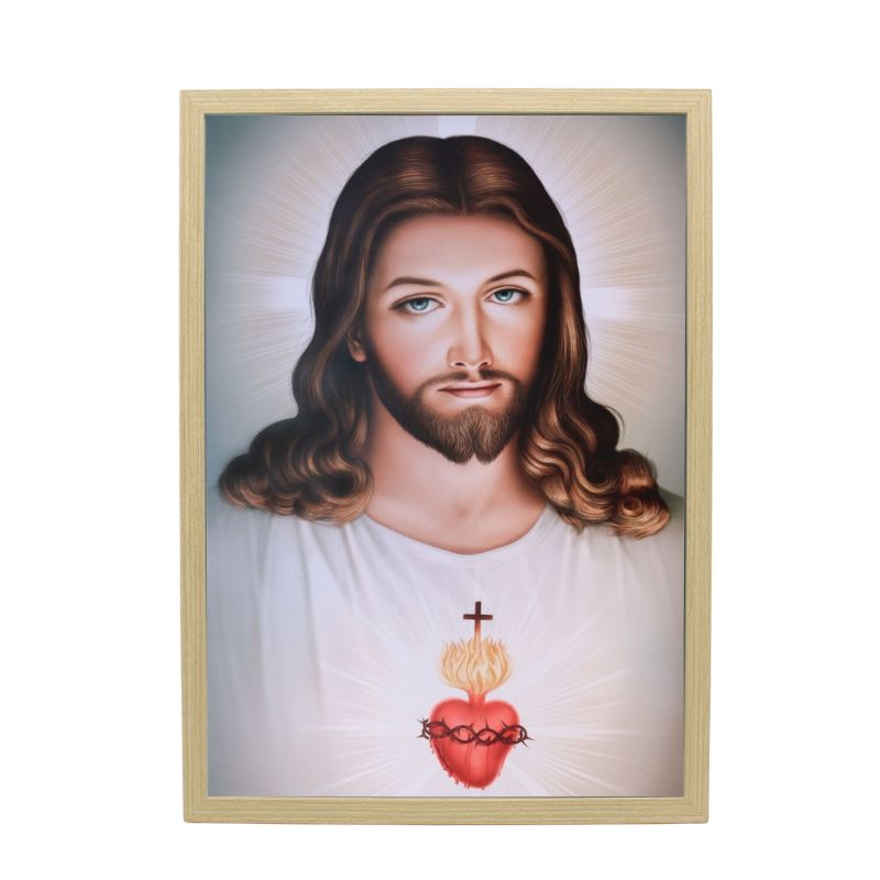 Wood Framed Picture - Sacred Heart of Jesus A3