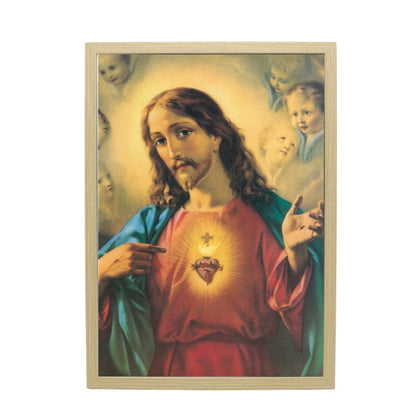 Wood Framed Picture - Sacred Heart of Jesus A3