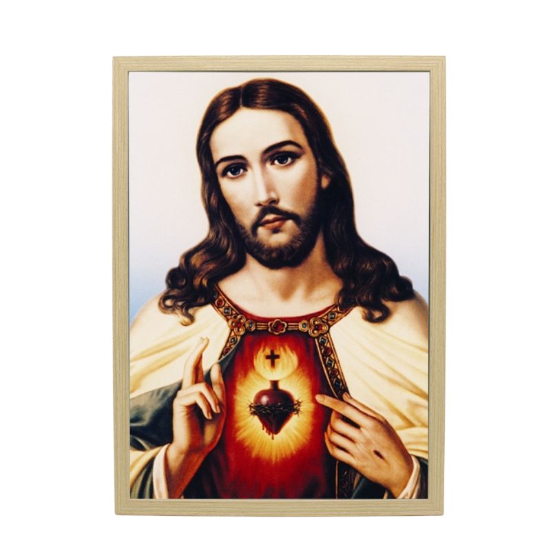 Wood Framed Picture - Sacred Heart of Jesus A3