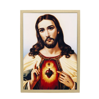 Wood Framed Picture - Sacred Heart of Jesus A3