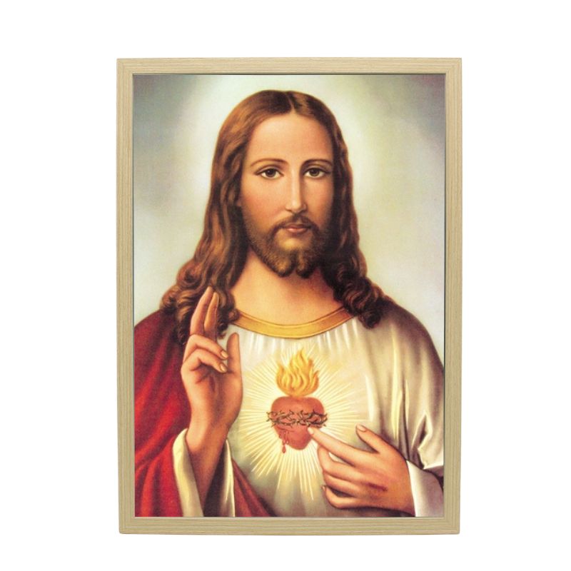 Wood Framed Picture - Sacred Heart of Jesus A3