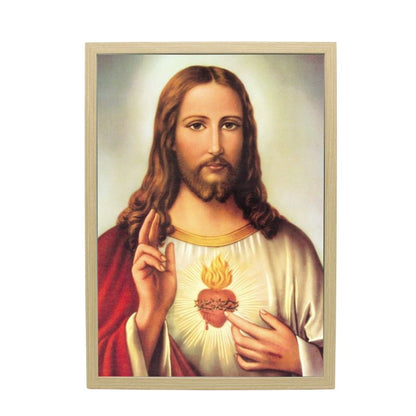Wood Framed Picture - Sacred Heart of Jesus A3
