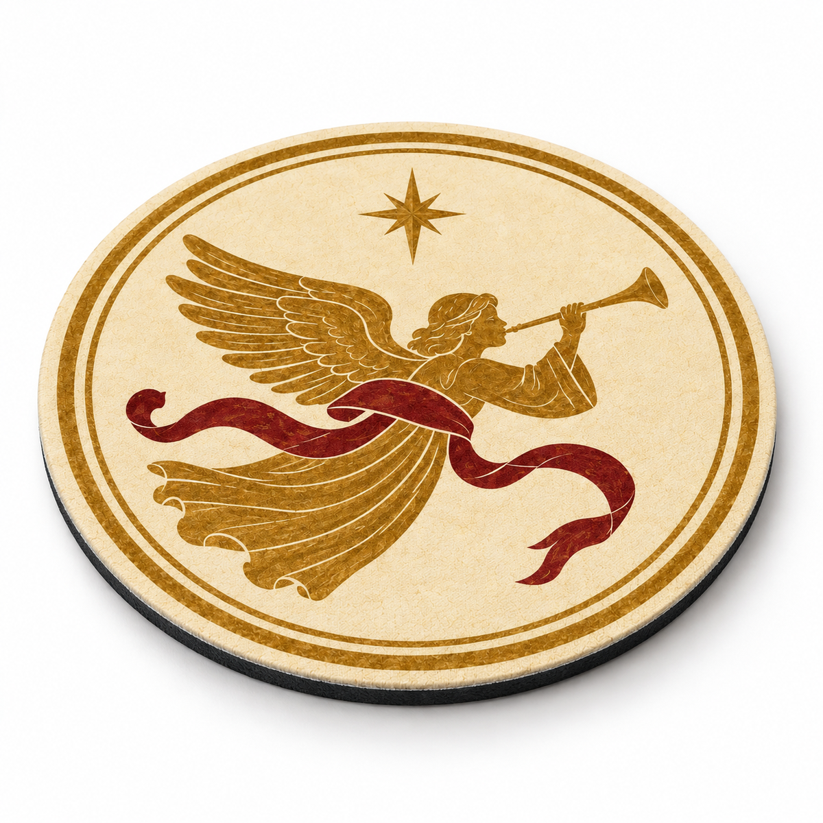 Christmas Coasters - Angel Blowing Trumpet/ Star with Mistletoe