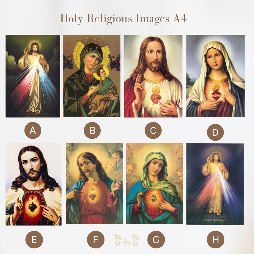 A4 Religious Images of Jesus, Mary, Divine Mercy