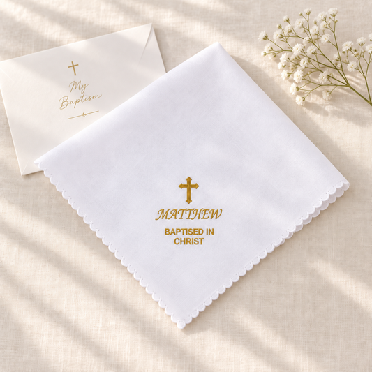 Personalised “Baptised in Christ” Embroidered Baptism Cloth (Pre-Order 2 weeks)