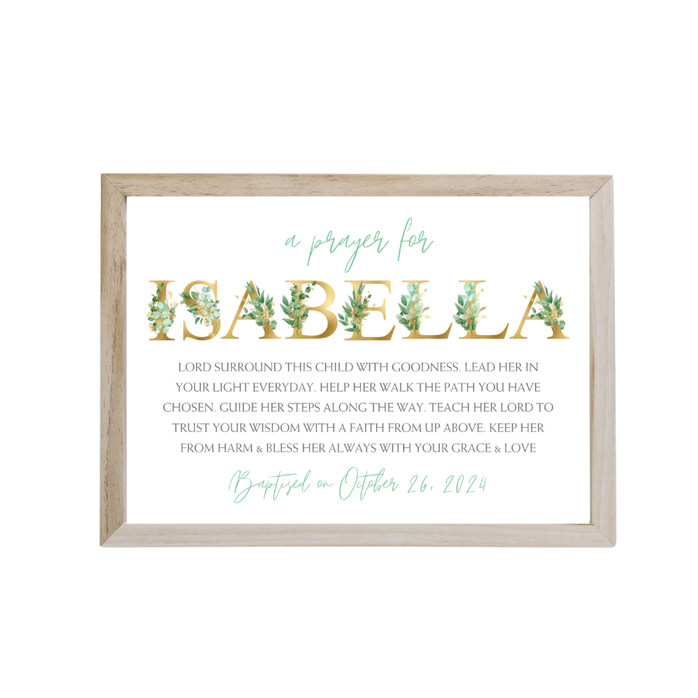 Baptism Prayer Framed Poster A4 (With Name & Date Personalisation)