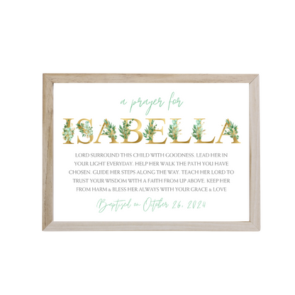 Baptism Prayer Framed Poster A4 (With Name & Date Personalisation)
