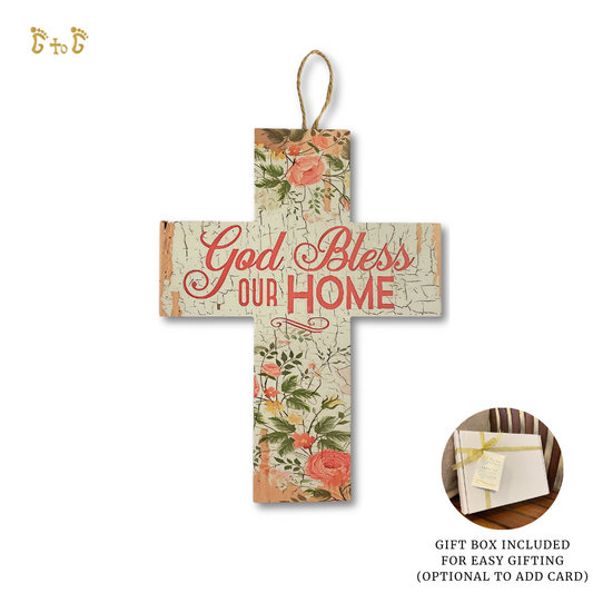 Wood Inspirational Cross - God Bless Our Home