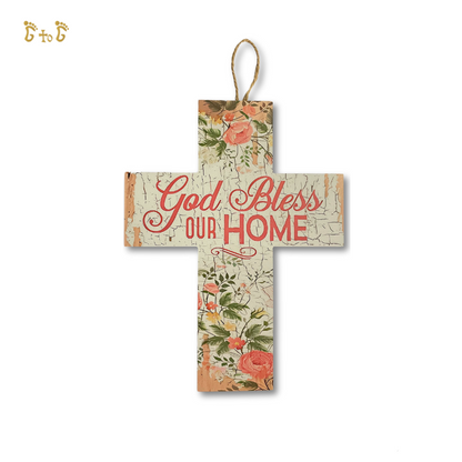 Wood Inspirational Cross - God Bless Our Home