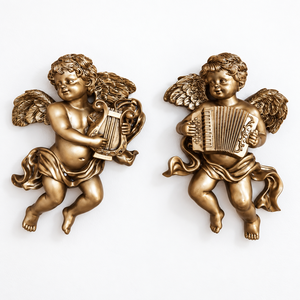 Bronze Angels (1 pair) - Floral/Instrument