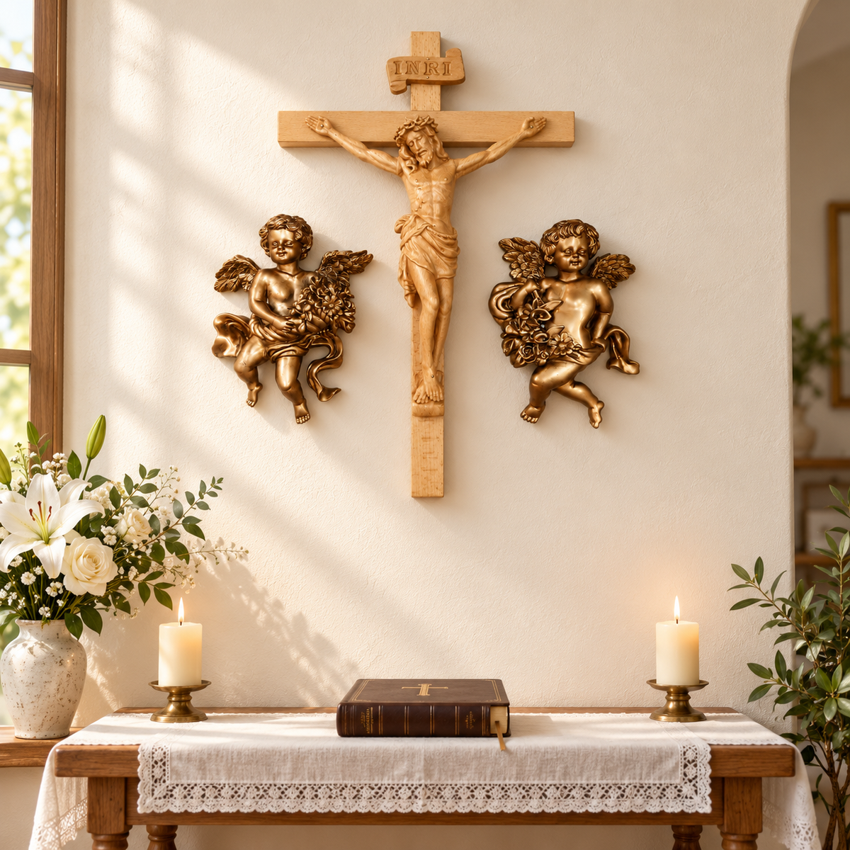 Bronze Angels (1 pair) - Floral/Instrument
