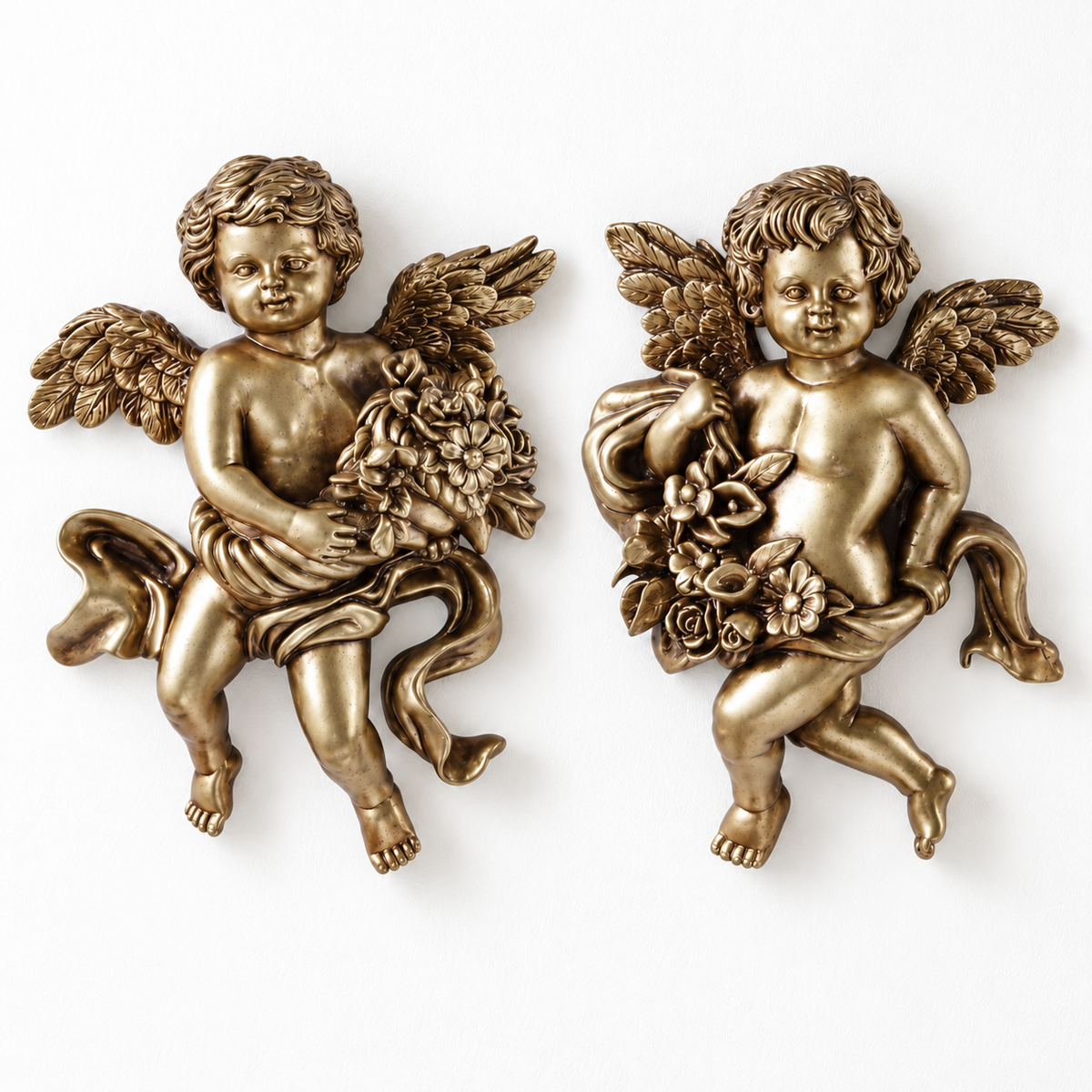 Bronze Angels (1 pair) - Floral/Instrument
