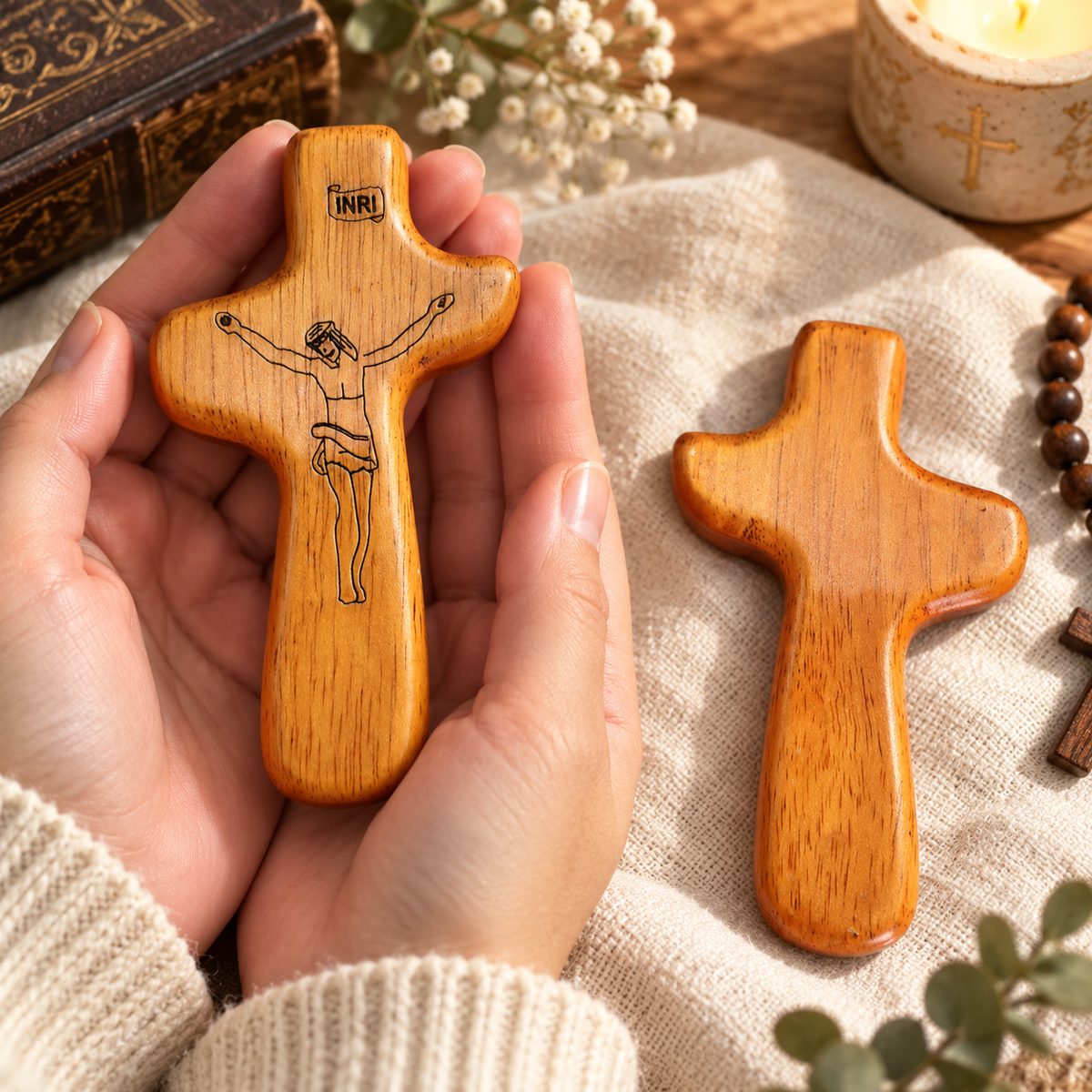 Wood Comfort Cross - 10cm (Personalisation Available)
