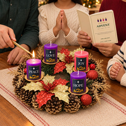 [PRE-ORDER EARLY BIRD OFFER] Complete Family Advent Kit (FOC Nativity Ceramic Cross) - Gold Red Poinsettas