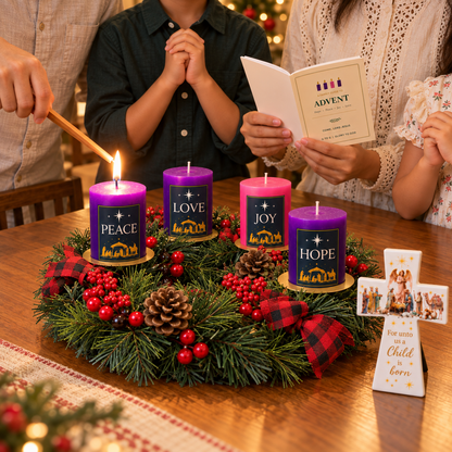 [PRE-ORDER EARLY BIRD OFFER] Complete Family Advent Kit (FOC Nativity Ceramic Cross) - Red Pinecones berries