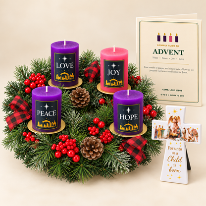 [PRE-ORDER EARLY BIRD OFFER] Complete Family Advent Kit (FOC Nativity Ceramic Cross) - Red Pinecones berries
