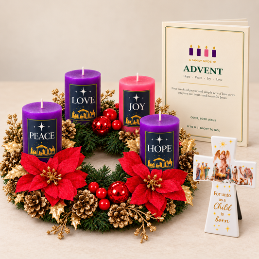 [PRE-ORDER EARLY BIRD OFFER] Complete Family Advent Kit (FOC Nativity Ceramic Cross) - Red Poinsettas