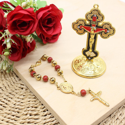 Stainless Steel One Decade Rosary - Blue/Gold , Red/Gold, Black/Gold