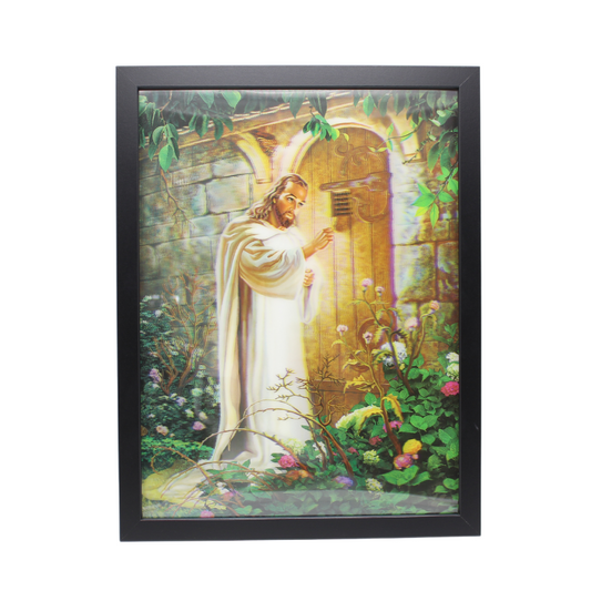 3D Holy Image Framed Wall Picture - Jesus at the door