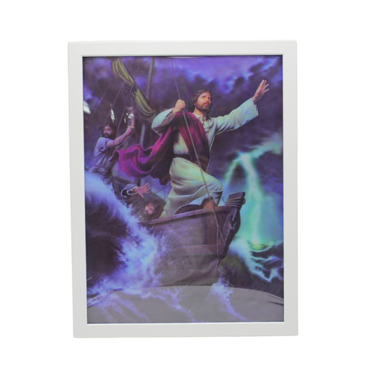 3D Holy Image Framed Wall Picture - Jesus calming the storm
