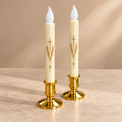 Flameless LED Candle (1 pair) - Cross & Olive Branch