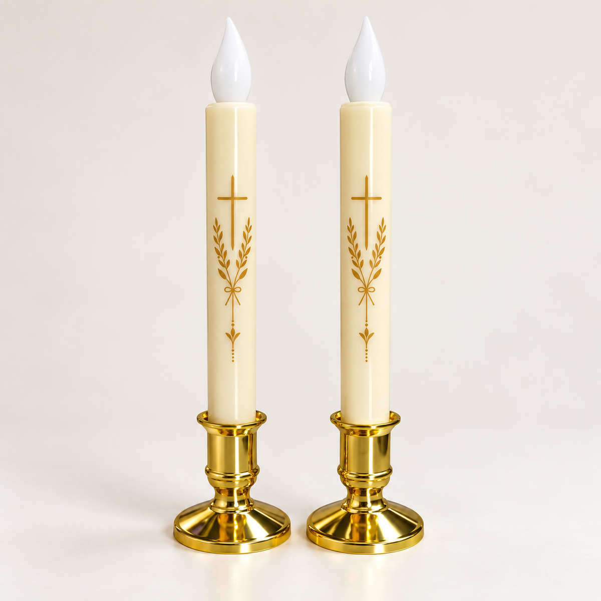 Flameless LED Candle (1 pair) - Cross & Olive Branch