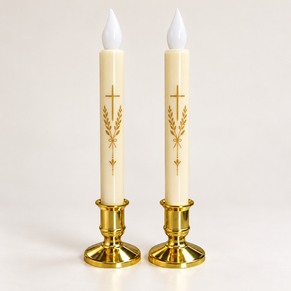 Flameless LED Candle (1 pair) - Cross & Olive Branch