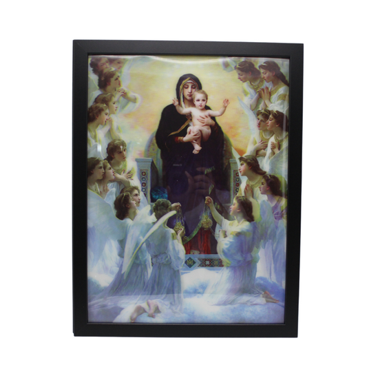 3D Holy Image Framed Wall Picture - Mother Mary Jesus and Angels