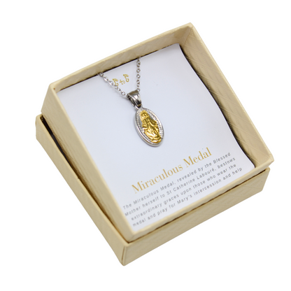 Stainless Steel Miraculous Medal/Chain set- 1.5cm (Gold plated)
