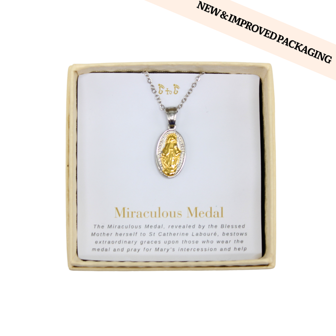 Stainless Steel Miraculous Medal/Chain set- 1.5cm (Gold plated)