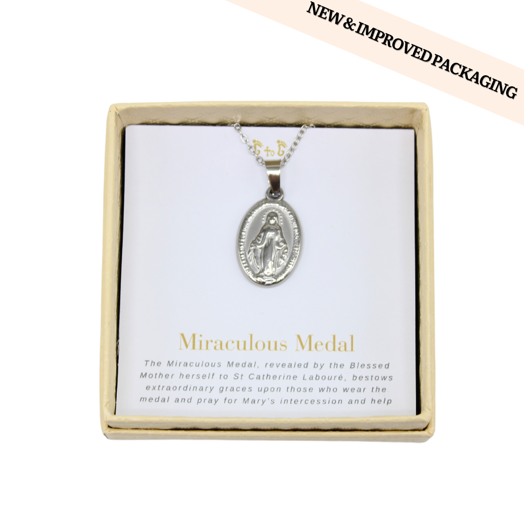Stainless Steel Miraculous Medal/Chain set (1.8cm/2cm/2.5cm)
