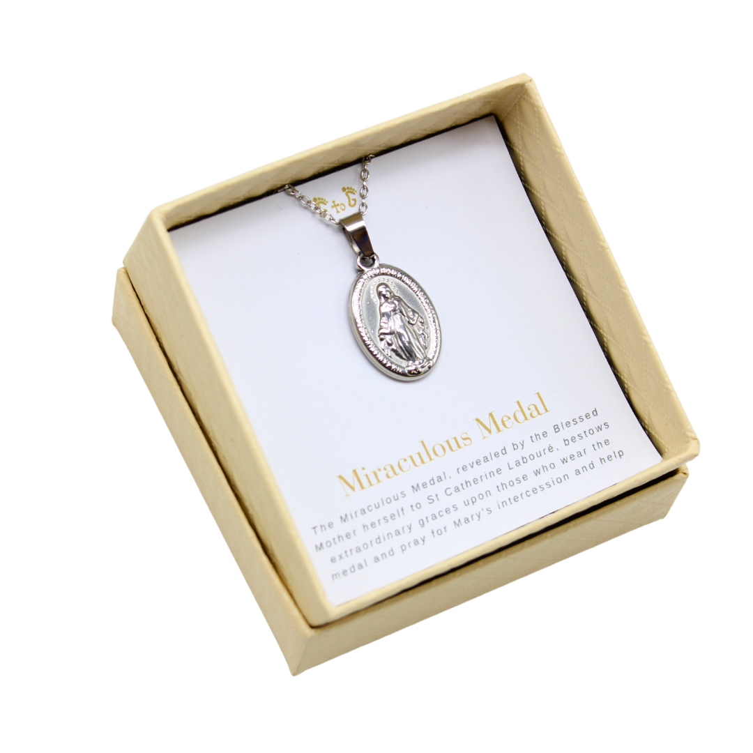 Stainless Steel Miraculous Medal/Chain set (1.8cm/2cm/2.5cm)