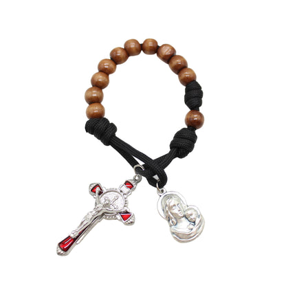 Paracord Wood Pocket Rosary with Medal - One Decade