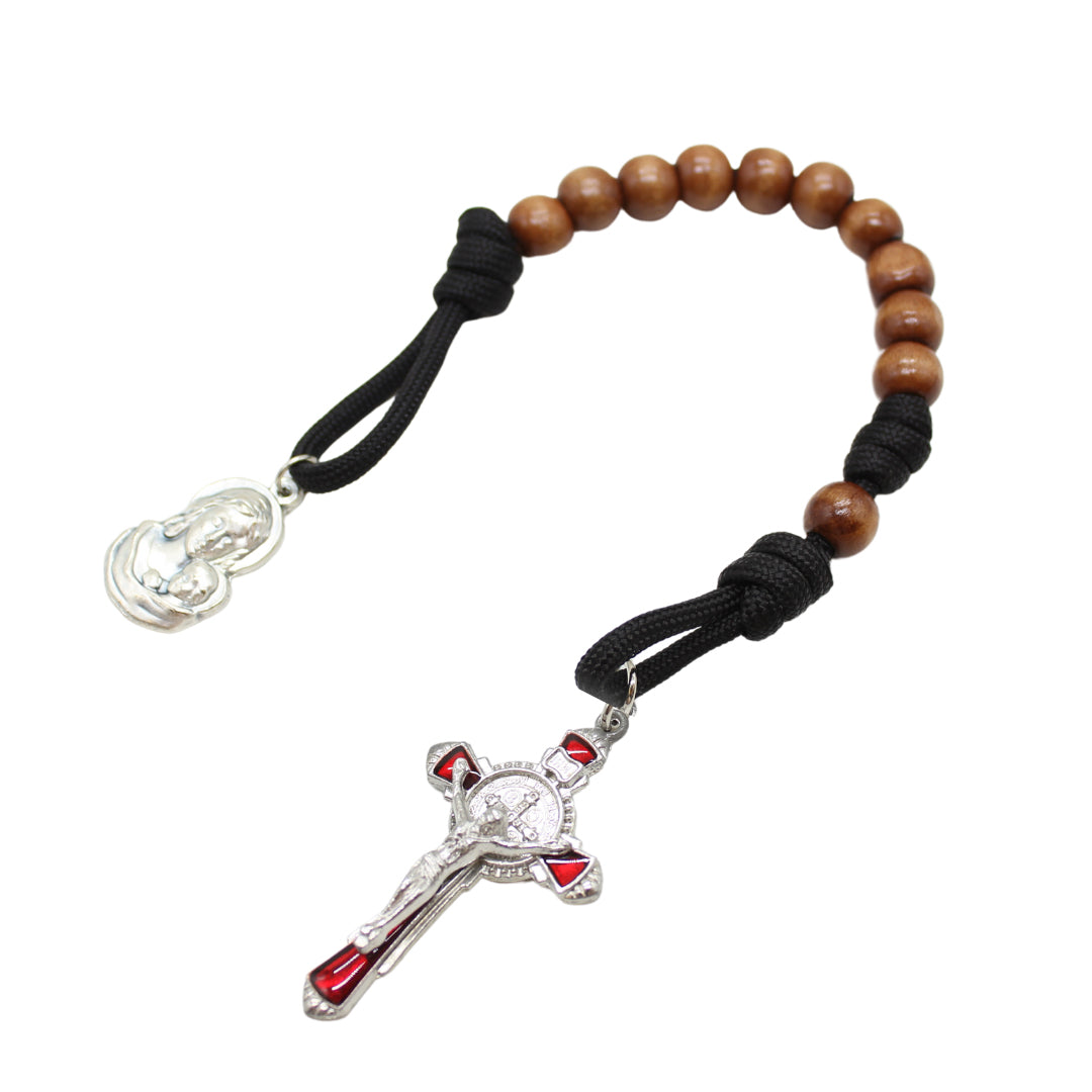 Paracord Wood Pocket Rosary with Medal - One Decade